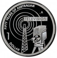 Silver coin Australia KM# 805a FIFTY YEARS OF AUSTRALIAN. TELEVISION. 1 DOLLAR.