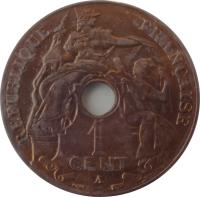 French Indochina coin 1 Centime (1908 - 1939) obverse obverse of 1 Centime (1908 - 1939) coin with KM# 12 from French Indochina. Inscription: REPUBLIQUE FRANÇAISE 1 CENT A