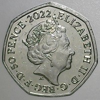 Copper-Nickel coin United Kingdom KM# 2158 ELIZABETH II · D · G · REG · F · D · 50 PENCE · 2022 · . JC.