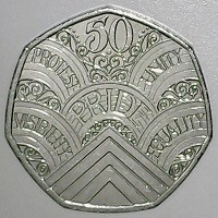 Copper-Nickel coin United Kingdom KM# 2158 50 PROTEST UNITY PRIDE VISIBILITY EQUALITY.