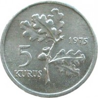 Turkey coin 5 Kuruş - FAO (1975) reverse reverse of 5 Kuruş - FAO (1975) coin with KM# 906 from Turkey. Inscription: 5 KURUŞ 1975