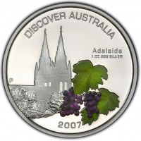 DISCOVER AUSTRALIA. Adelaide. 1 OZ 999 SILVER. P JR. 2007.