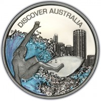 Silver coin Australia KM# 945 DISCOVER AUSTRALIA. P JR. Gold Coast. 1 OZ 999 SILVER. 2007.