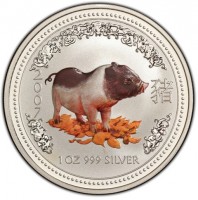Silver coin Australia 2. 0. 0. 7. 豬. 1OZ 999 SILVER.