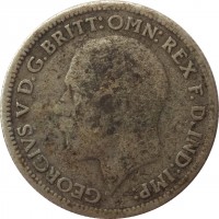 obverse of 6 Pence - George V (1927 - 1936) coin with KM# 832 from United Kingdom. Inscription: GEORGIVS V D.G.BRITT:OMN:REX F.D.IND:IMP: