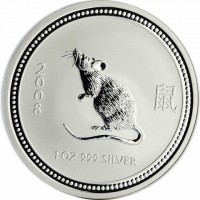Silver coin Australia 2008. 鼠. 1 OZ 999 SILVER.