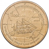 AUSTRALIAN ANTARCTIC TERRITORY. 1 DOLLAR. MAWSON. DAVIS. CASEY. INTERNATIONAL POLAR YEAR 2007-2008.