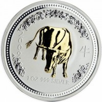 Silver coin Australia 牛. 2. 0. 0. 9. 1 OZ 999 SILVER.