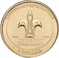 CENTENARY OF SCOUTING. 1908 2008. SCOUTS. AUSTRALIA. CG. 1 DOLLAR.