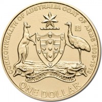 COMMONWEALTH OF AUSTRALIA COAT OF ARMS 1908-1912. B. ADVANCE AUSTRALIA. ONE DOLLAR.