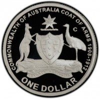 COMMONWEALTH OF AUSTRALIA COAT OF ARMS 1908-1912. B. ADVANCE AUSTRALIA. ONE DOLLAR.
