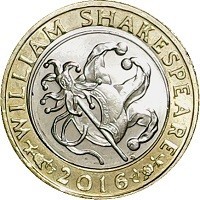 United Kingdom KM# 1383 WILLIAM SHAKESPEARE. 2016. JB.