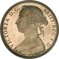 United Kingdom coin 1 Penny - Victoria - 2'nd Portrait (1874 - 1894) obverse obverse of 1 Penny - Victoria - 2'nd Portrait (1874 - 1894) coin with KM# 755 from United Kingdom. Inscription: VICTORIA D:G: BRITT:REG:F:D: