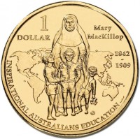 Aluminium Bronze coin Australia KM# 1063 1 DOLLAR. Mary MacKillop. 1842 1909. INTERNATIONAL AUSTRALIANS EDUCATION. VG.