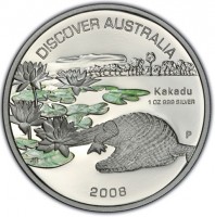 DISCOVER AUSTRALIA. Kakadu. 1 OZ 999 SILVER. JR P. 2008.