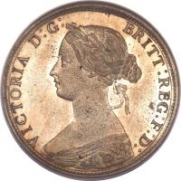 United Kingdom coin 1/2 Penny - Victoria - 2'nd Portrait (1860 - 1874) obverse obverse of 1/2 Penny - Victoria - 2'nd Portrait (1860 - 1874) coin with KM# 748 from United Kingdom. Inscription: VICTORIA D:G: BRITT:REG:F:D: