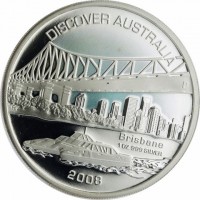 Silver coin Australia KM# 1183 DISCOVER AUSTRALIA. Brisbane. P RV. 1 OZ 999 silver. 2008.