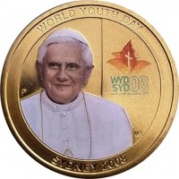 Aluminium Bronze coin Australia KM# 1682 WORLD YOUTH DAY. P. WYD SYD 08. world youth day Sydney 2008. WR. SYDNEY 2008.