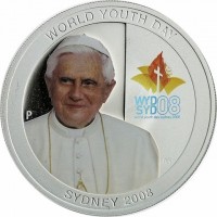 Silver coin Australia KM# 1867 WORLD YOUTH DAY. P. WYD SYD 08. world youth day Sydney 2008. WR. SYDNEY 2008.