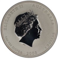 ELIZABETH II AUSTRALIA IRB. 1oz 999 SILVER 2008 1 DOLLAR.