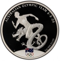 Silver coin Australia AUSTRALIAN OLYMPIC TEAM 8-8-08. P 1oz 999 SILVER.