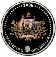 Silver coin Australia 2008. ELIZABETH II. ONE DOLLAR. P.