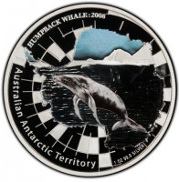 HUMPBACK WHALE : 2008. Australian Antarctic Territory. P. SB. 1 OZ 99.9 SILVER.