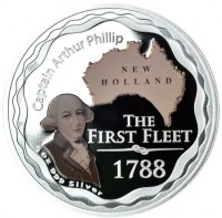 Silver coin Australia Captain Arthur Phillip. NEW HOLLAND. THE FIRST FLEET 1788. 1oz 999 Silver. P. GM.