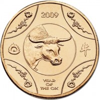 Aluminium Bronze coin Australia KM# 1078 2009. 牛. YEAR. OF. THE OX.