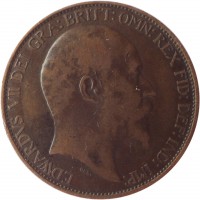 obverse of 1/2 Penny - Edward VII (1902 - 1910) coin with KM# 793 from United Kingdom. Inscription: EDWARDVS VII DEI GRA:BRITT:OMN:REX FID:DEF:IND:IMP: