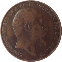 United Kingdom coin 1/2 Penny - Edward VII (1902 - 1910) obverse obverse of 1/2 Penny - Edward VII (1902 - 1910) coin with KM# 793 from United Kingdom. Inscription: EDWARDVS VII DEI GRA:BRITT:OMN:REX FID:DEF:IND:IMP: