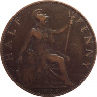 reverse of 1/2 Penny - Edward VII (1902 - 1910) coin with KM# 793 from United Kingdom. Inscription: HALF PENNY 1903