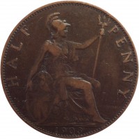 United Kingdom coin 1/2 Penny - Edward VII (1902 - 1910) reverse reverse of 1/2 Penny - Edward VII (1902 - 1910) coin with KM# 793 from United Kingdom. Inscription: HALF PENNY 1903