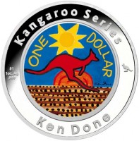 Silver coin Australia KM# 1083c Kangaroo Series. $1. 1oz.Ag.999. ONE DOLLAR. Ken Done. Ken Done.