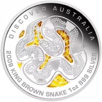 DISCOVER AUSTRALIA. P DB. 2009 KING BROWN SNAKE 1oz 999 SILVER.