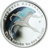 Silver coin Australia KM# 1215 DISCOVER AUSTRALIA. DB P. 2009 BROLGA 1oz 999 SILVER.