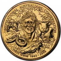 Aluminium Bronze coin Australia KM# 1429 INSPIRATIONAL AUSTRALIANS: CONSERVATION. 1 DOLLAR. STEVE IRWIN 1962-2006.