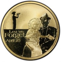 Aluminium Bronze coin Australia KM# 1497 P Lest We. Forget. April 25. WR.