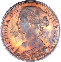 obverse of 1 Penny - Victoria - 2'nd Portrait (1860 - 1874) coin with KM# 749 from United Kingdom. Inscription: VICTORIA D:G: BRITT:REG:F:D:
