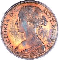 United Kingdom coin 1 Penny - Victoria - 2'nd Portrait (1860 - 1874) obverse obverse of 1 Penny - Victoria - 2'nd Portrait (1860 - 1874) coin with KM# 749 from United Kingdom. Inscription: VICTORIA D:G: BRITT:REG:F:D: