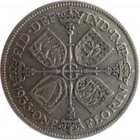 United Kingdom coin 1 Florin - George V (1927 - 1936) reverse reverse of 1 Florin - George V (1927 - 1936) coin with KM# 834 from United Kingdom. Inscription: FID · DEF IND · IMP 1933 · ONE FLORIN