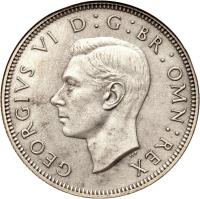 United Kingdom coin 2 Shillings - George VI - With IND:IMP (1937 - 1946) obverse obverse of 2 Shillings - George VI - With IND:IMP (1937 - 1946) coin with KM# 855 from United Kingdom. Inscription: GEORGIVS VI D:G:BR:OMN:REX HP