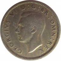 obverse of 6 Pence - George VI - With IND:IMP (1947 - 1948) coin with KM# 862 from United Kingdom. Inscription: GEORGIVS VI D:G:BR:OMN:REX
