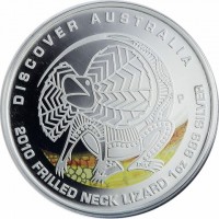 DISCOVER AUSTRALIA. P DB. 2010 FRILLED NECK LIZARD 1oz 999 SILVER.
