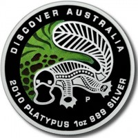 DISCOVER AUSTRALIA. DB P. 2010 PLATYPUS 1oz 999 SILVER.