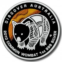 Silver coin Australia KM# 1427 DISCOVER AUSTRALIA. DB P. 2010 COMMON WOMBAT 1oz 999 SILVER.