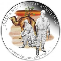 Silver coin Australia KM# 1434 BURKE & WILLS 150 YEAR ANNIVERSARY. P AH. VICTORIAN EXPLORING EXPEDITION 1860.