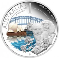 Silver coin Australia KM# 1451 AUSTRALIA $1 NEW SOUTH WALES. 1 oz 999 SILVER. P EM.