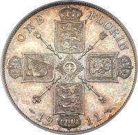 United Kingdom coin 1 Florin - George V (1911 - 1919) reverse reverse of 1 Florin - George V (1911 - 1919) coin with KM# 817 from United Kingdom. Inscription: ONE FLORIN 19 11