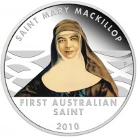 Silver coin Australia KM# 1491 SAINT MARY MACKILLOP. P. FIRST AUSTRALIAN. SAINT. 2010.